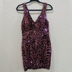 Sequin Midi Dress in Sparkling Pink